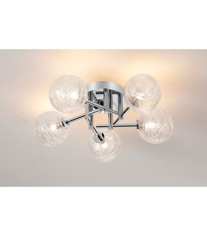 Tivoli 50cm Semi Flush Ceiling Round 5 Light G9 IP44 Polished Chrome/Clear Dune Effect Round Glass-3