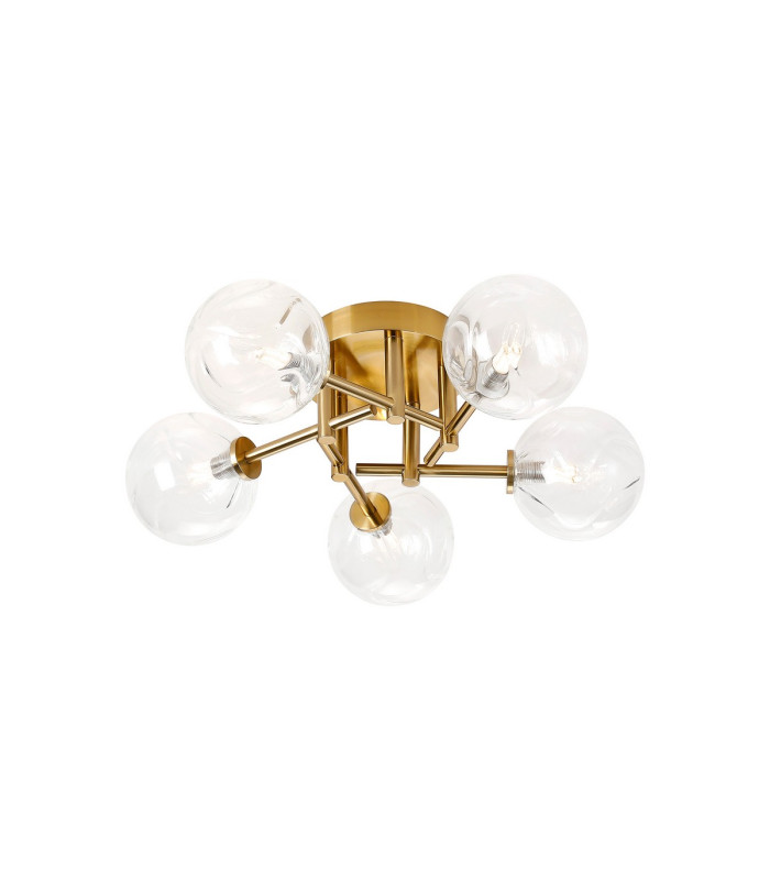 Tivoli 50cm Semi Flush Ceiling Round 5 Light G9 IP44 Brass Gold/Clear Waved Round Glass-1