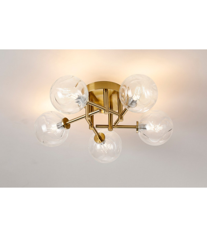 Tivoli 50cm Semi Flush Ceiling Round 5 Light G9 IP44 Brass Gold/Clear Waved Round Glass-3