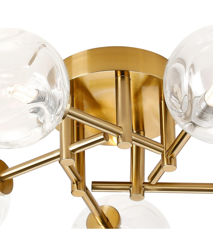 Tivoli 50cm Semi Flush Ceiling Round 5 Light G9 IP44 Brass Gold/Clear Waved Round Glass-5