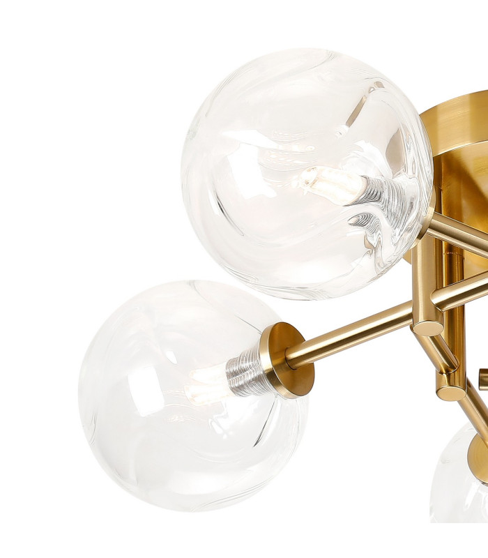 Tivoli 50cm Semi Flush Ceiling Round 5 Light G9 IP44 Brass Gold/Clear Waved Round Glass-7