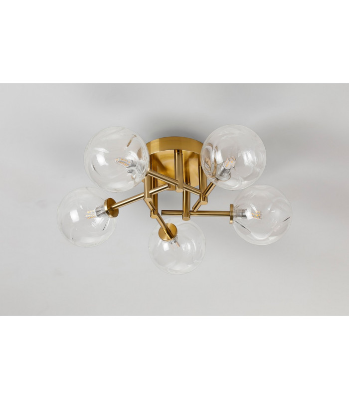 Tivoli 50cm Semi Flush Ceiling Round 5 Light G9 IP44 Brass Gold/Clear Waved Round Glass-8
