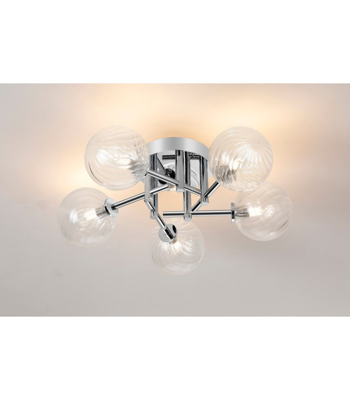 Tivoli 50cm Semi Flush Ceiling Round 5 Light G9 IP44 Polished Chrome/Clear Swirl Round Glass-3