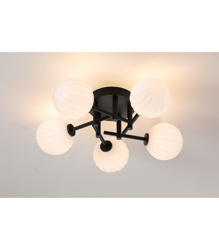 Tivoli 50cm Semi Flush Ceiling Round 5 Light G9 IP44 Satin Black/Opal Round Segment Glass-3