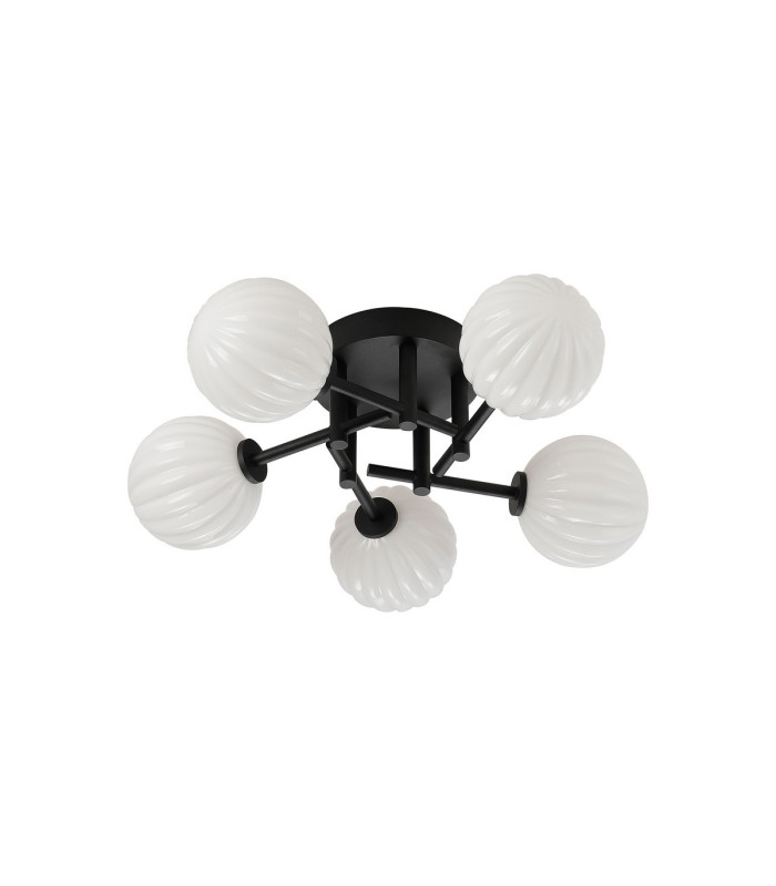 Tivoli 50cm Semi Flush Ceiling Round 5 Light G9 IP44 Satin Black/Opal Round Segment Glass-4