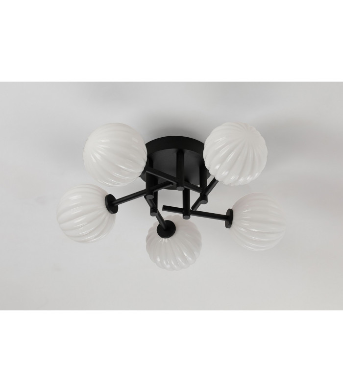 Tivoli 50cm Semi Flush Ceiling Round 5 Light G9 IP44 Satin Black/Opal Round Segment Glass-7