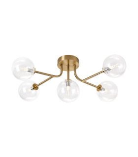 Tivoli Linear Semi Flush Ceiling 5 Light G9 IP44 Brass Gold/Clear Smooth Round Glass-1