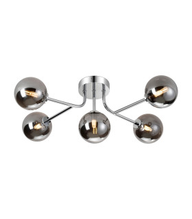 Tivoli Linear Semi Flush Ceiling 5 Light G9 IP44 Polished Chrome/Smoke Smooth Round Glass-1