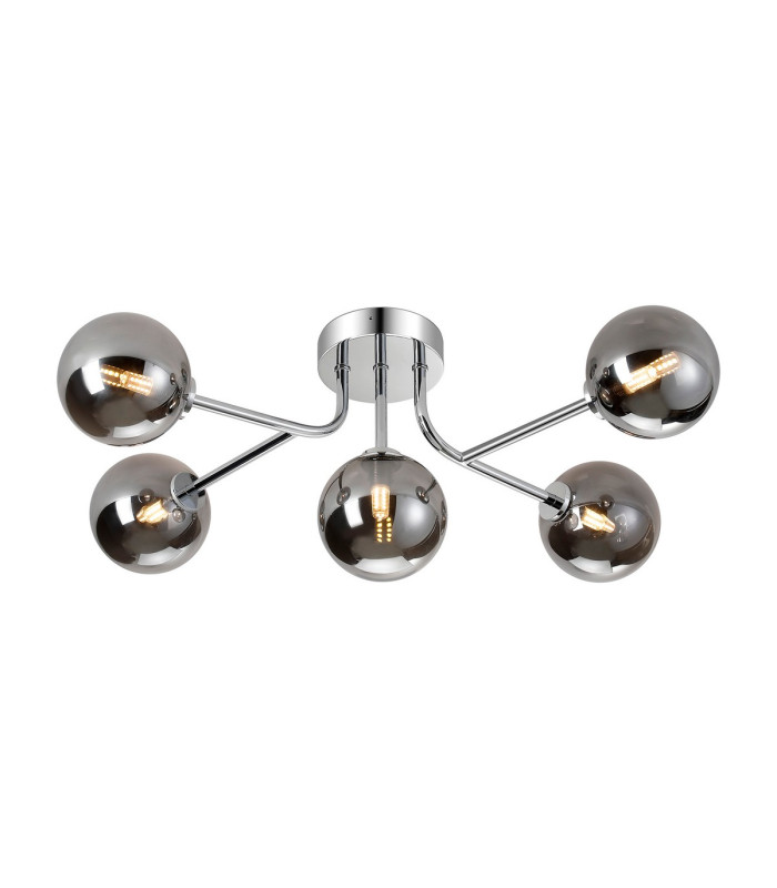 Tivoli Linear Semi Flush Ceiling 5 Light G9 IP44 Polished Chrome/Smoke Smooth Round Glass-1