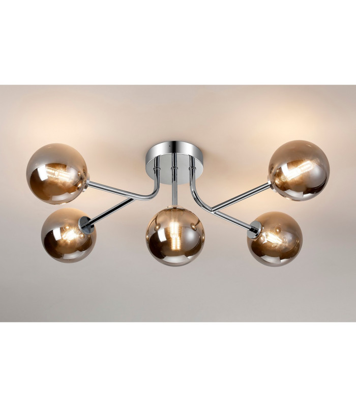 Tivoli Linear Semi Flush Ceiling 5 Light G9 IP44 Polished Chrome/Smoke Smooth Round Glass-3