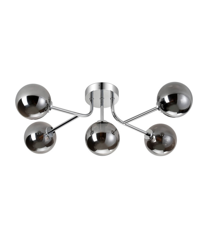Tivoli Linear Semi Flush Ceiling 5 Light G9 IP44 Polished Chrome/Smoke Smooth Round Glass-4