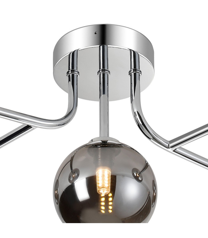 Tivoli Linear Semi Flush Ceiling 5 Light G9 IP44 Polished Chrome/Smoke Smooth Round Glass-5
