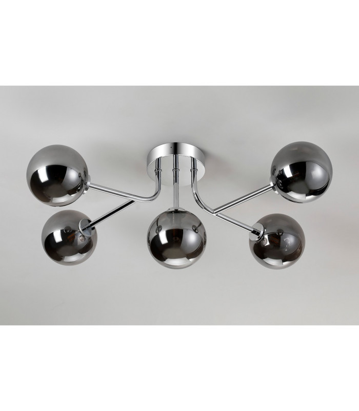 Tivoli Linear Semi Flush Ceiling 5 Light G9 IP44 Polished Chrome/Smoke Smooth Round Glass-8