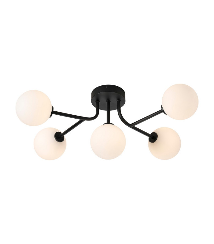 Tivoli Linear Semi Flush Ceiling 5 Light G9 IP44 Satin Black/Opal Smooth Round Glass-1