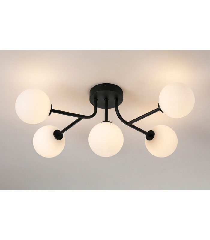 Tivoli Linear Semi Flush Ceiling 5 Light G9 IP44 Satin Black/Opal Smooth Round Glass-3
