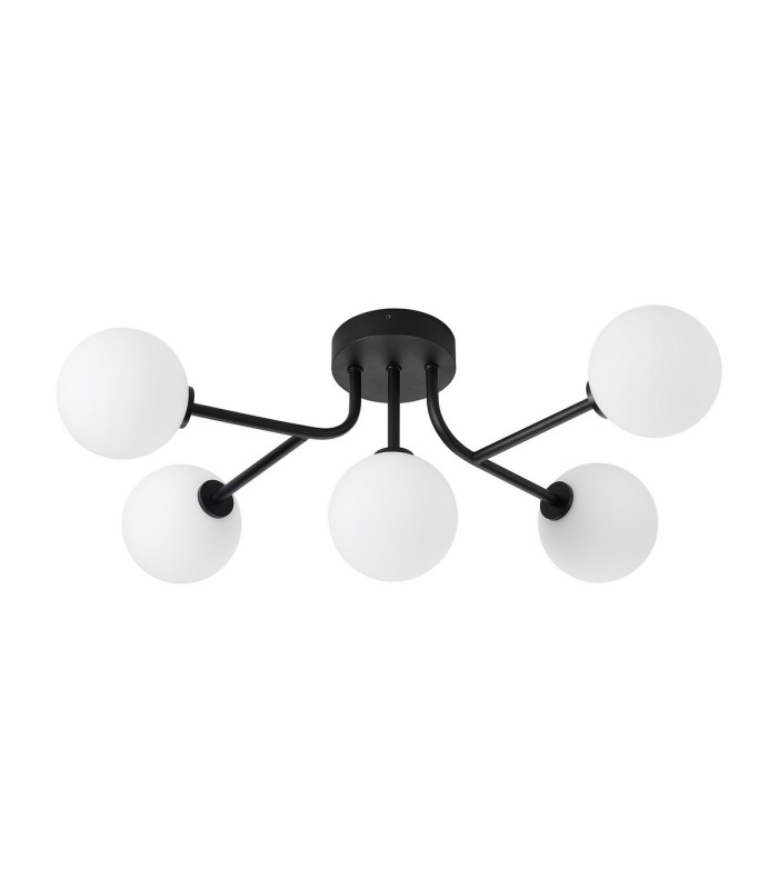 Tivoli Linear Semi Flush Ceiling 5 Light G9 IP44 Satin Black/Opal Smooth Round Glass-4