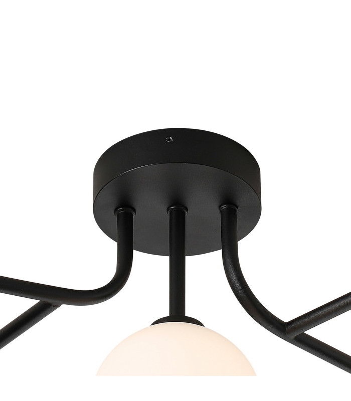 Tivoli Linear Semi Flush Ceiling 5 Light G9 IP44 Satin Black/Opal Smooth Round Glass-5