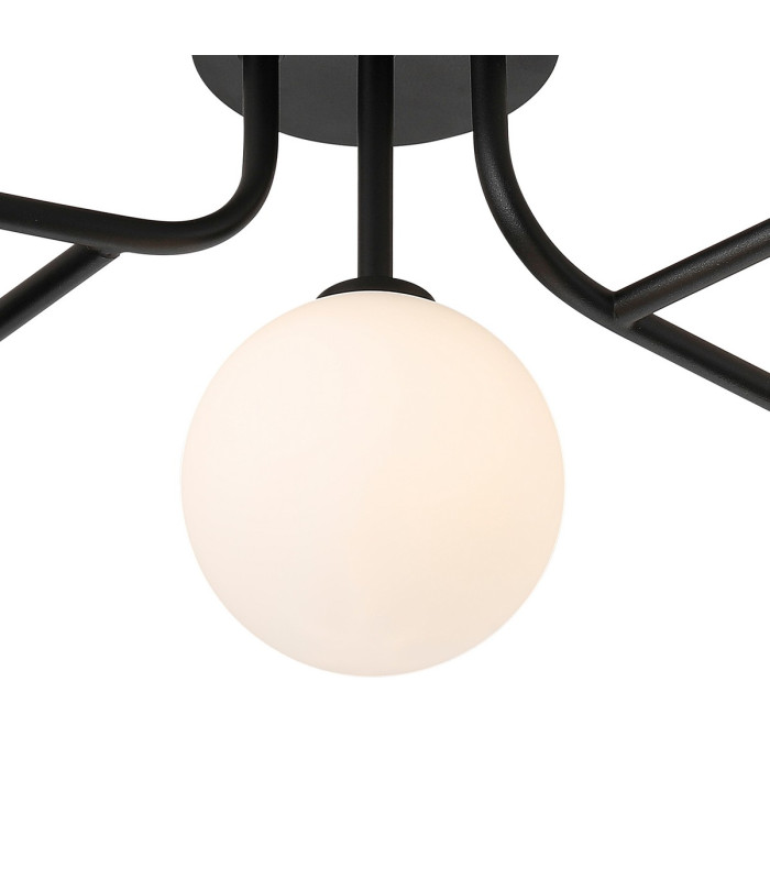 Tivoli Linear Semi Flush Ceiling 5 Light G9 IP44 Satin Black/Opal Smooth Round Glass-7