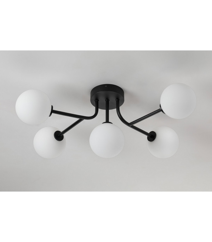 Tivoli Linear Semi Flush Ceiling 5 Light G9 IP44 Satin Black/Opal Smooth Round Glass-8
