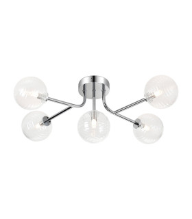 Tivoli Linear Semi Flush Ceiling 5 Light G9 IP44 Polished Chrome/Clear Ribbed Round Glass-1