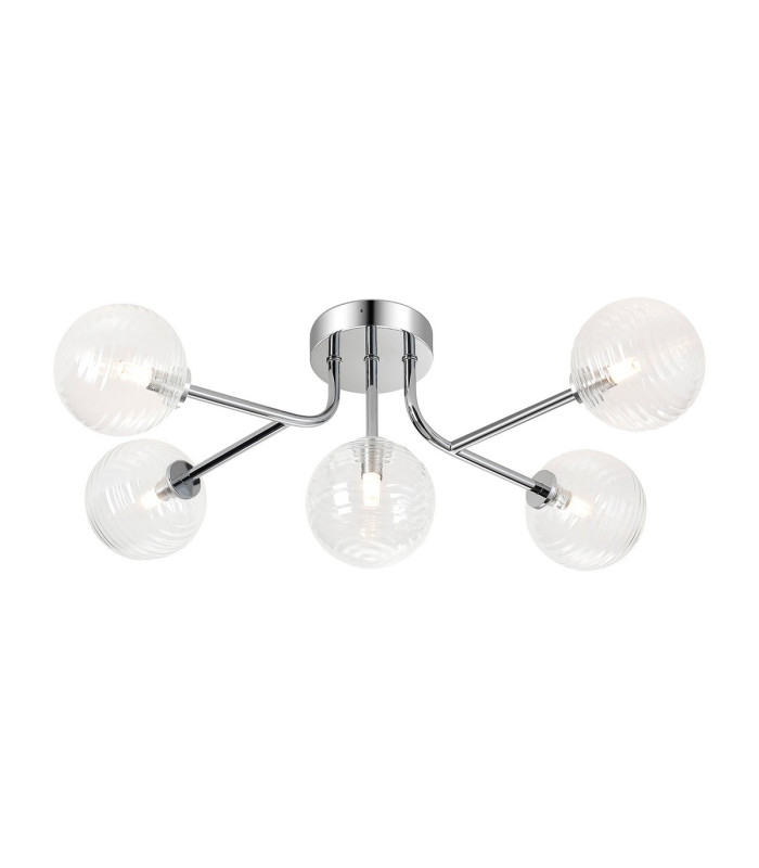 Tivoli Linear Semi Flush Ceiling 5 Light G9 IP44 Polished Chrome/Clear Ribbed Round Glass-1