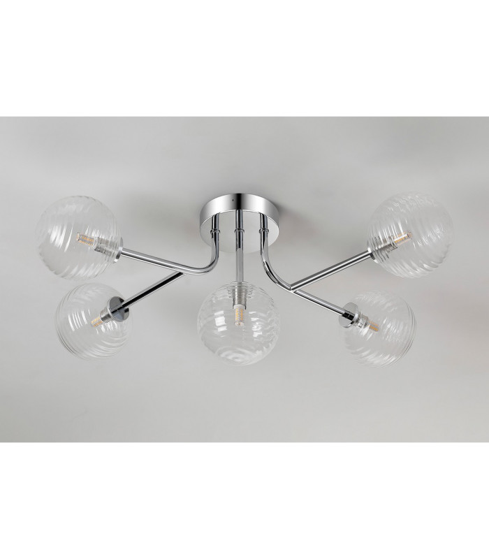 Tivoli Linear Semi Flush Ceiling 5 Light G9 IP44 Polished Chrome/Clear Ribbed Round Glass-8