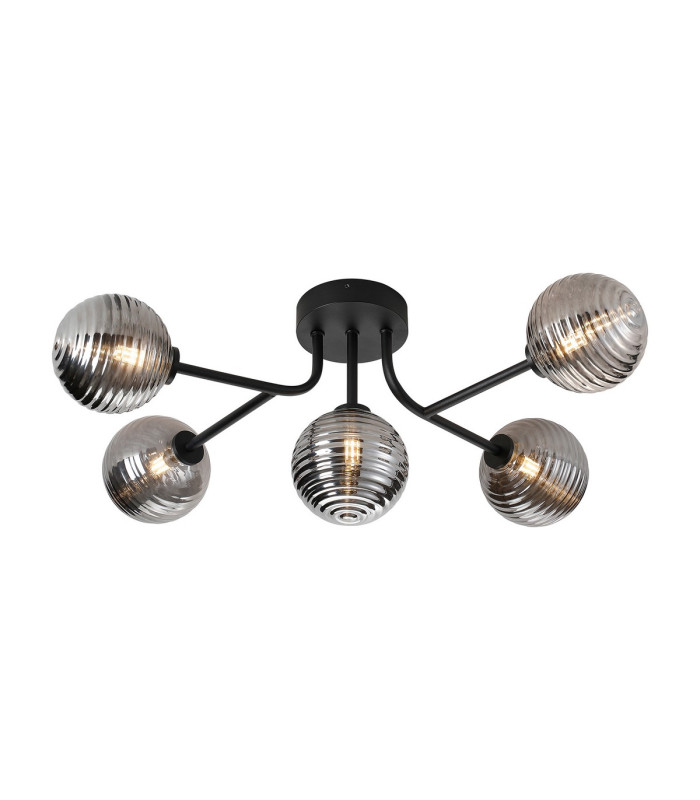 Tivoli Linear Semi Flush Ceiling 5 Light G9 IP44 Satin Black/Smoke Ribbed Round Glass-1