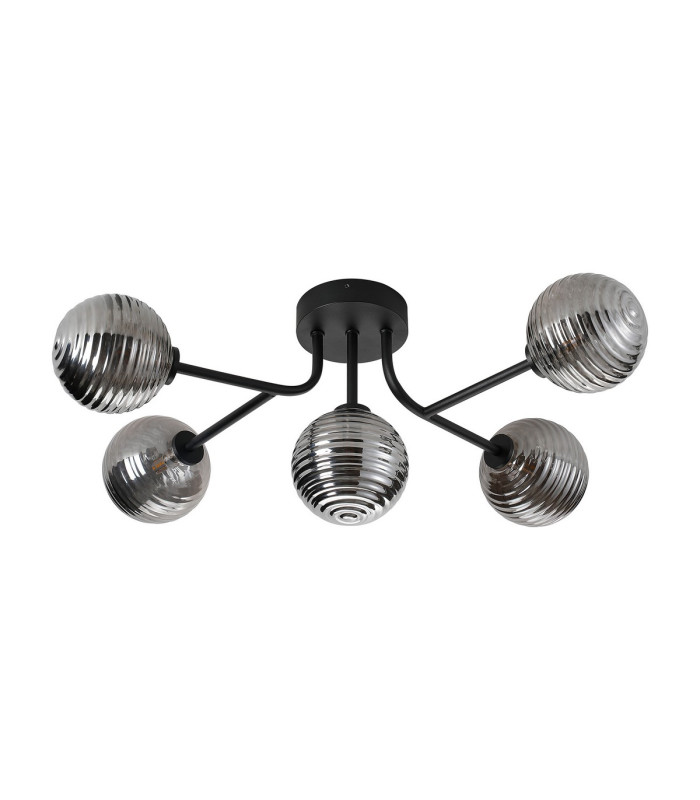 Tivoli Linear Semi Flush Ceiling 5 Light G9 IP44 Satin Black/Smoke Ribbed Round Glass-4