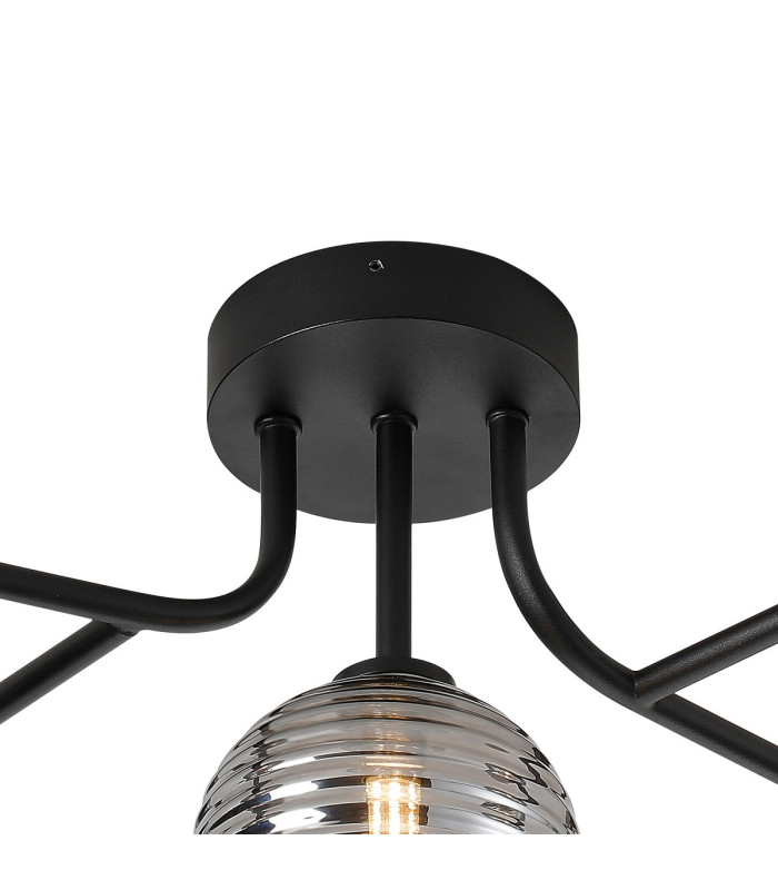 Tivoli Linear Semi Flush Ceiling 5 Light G9 IP44 Satin Black/Smoke Ribbed Round Glass-5