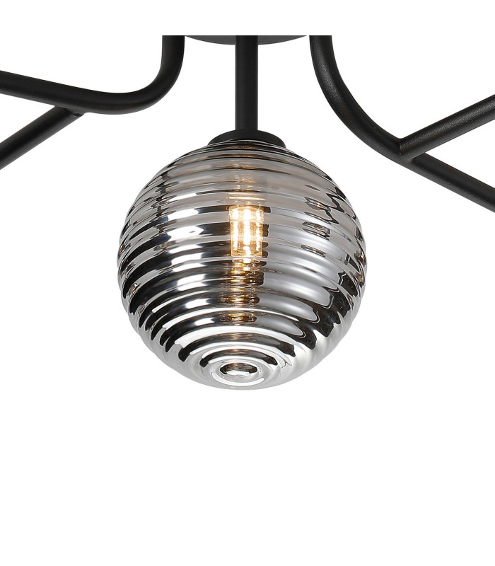 Tivoli Linear Semi Flush Ceiling 5 Light G9 IP44 Satin Black/Smoke Ribbed Round Glass-6