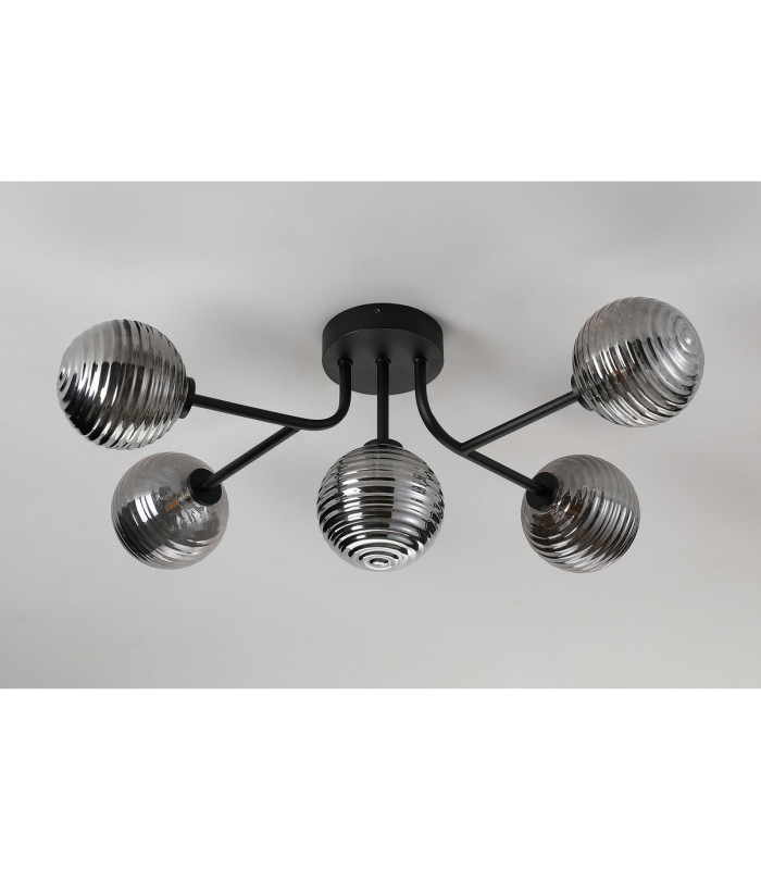Tivoli Linear Semi Flush Ceiling 5 Light G9 IP44 Satin Black/Smoke Ribbed Round Glass-8
