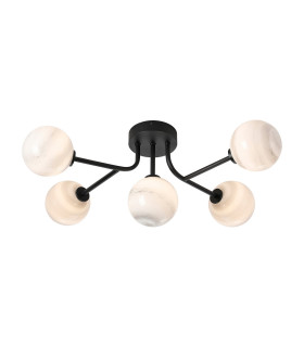 Tivoli Linear Semi Flush Ceiling 5 Light G9 IP44 Satin Black/Grey Round Marble Effect Glass-1