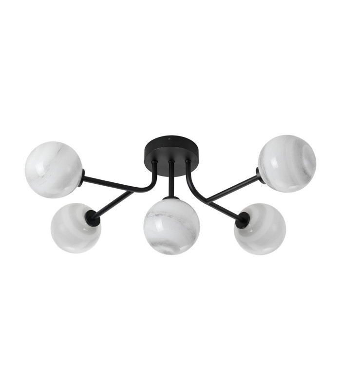 Tivoli Linear Semi Flush Ceiling 5 Light G9 IP44 Satin Black/Grey Round Marble Effect Glass-4