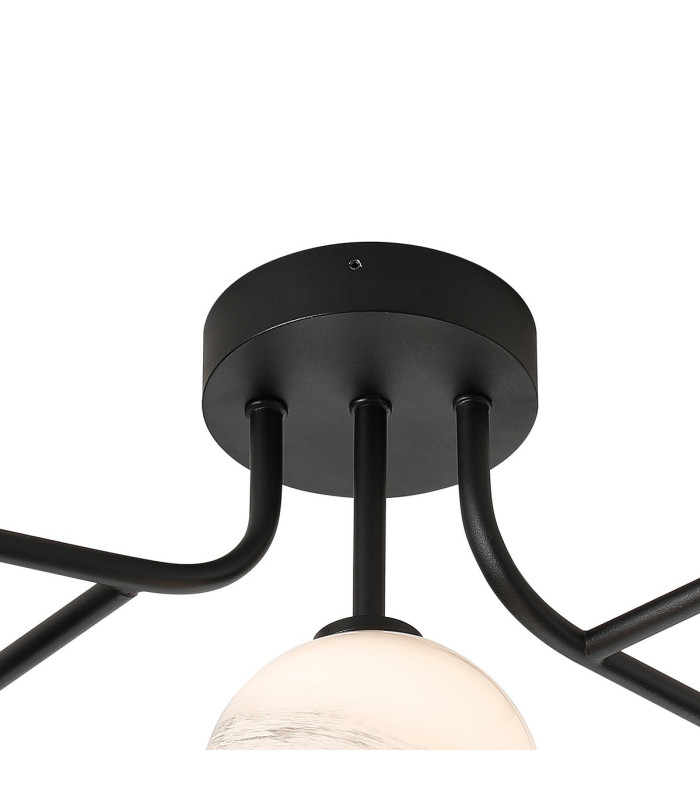 Tivoli Linear Semi Flush Ceiling 5 Light G9 IP44 Satin Black/Grey Round Marble Effect Glass-5