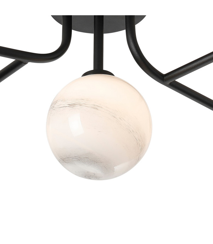 Tivoli Linear Semi Flush Ceiling 5 Light G9 IP44 Satin Black/Grey Round Marble Effect Glass-6