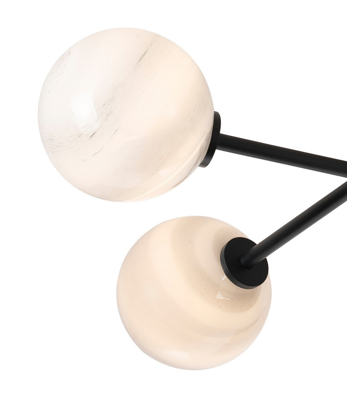 Tivoli Linear Semi Flush Ceiling 5 Light G9 IP44 Satin Black/Grey Round Marble Effect Glass-7