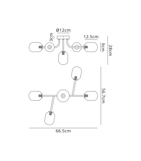 Tivoli Linear Semi Flush Ceiling 5 Light G9 IP44 Brass Gold/Amber Smooth Tubular Glass-2