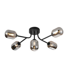 Tivoli Linear Semi Flush Ceiling 5 Light G9 IP44 Satin Black/Smoke Smooth Tubular Glass-1