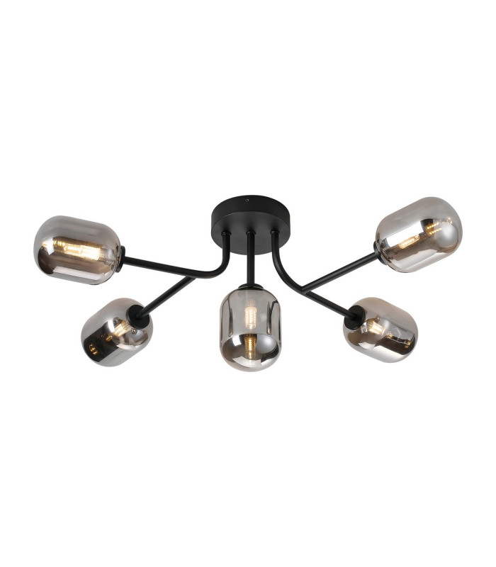 Tivoli Linear Semi Flush Ceiling 5 Light G9 IP44 Satin Black/Smoke Smooth Tubular Glass-1