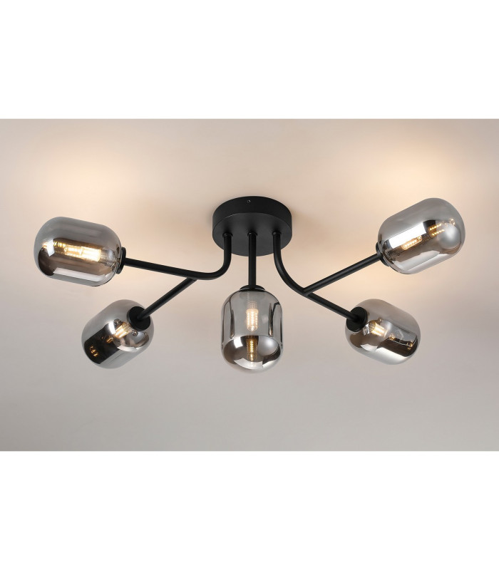 Tivoli Linear Semi Flush Ceiling 5 Light G9 IP44 Satin Black/Smoke Smooth Tubular Glass-3