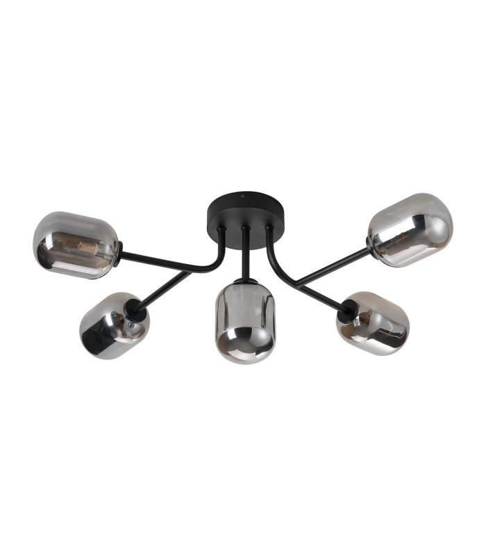 Tivoli Linear Semi Flush Ceiling 5 Light G9 IP44 Satin Black/Smoke Smooth Tubular Glass-4