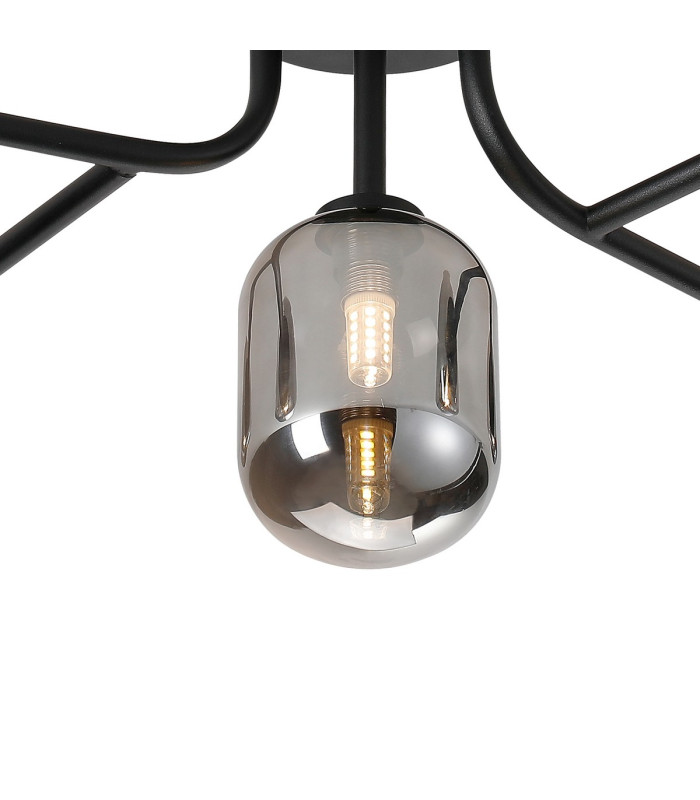 Tivoli Linear Semi Flush Ceiling 5 Light G9 IP44 Satin Black/Smoke Smooth Tubular Glass-6
