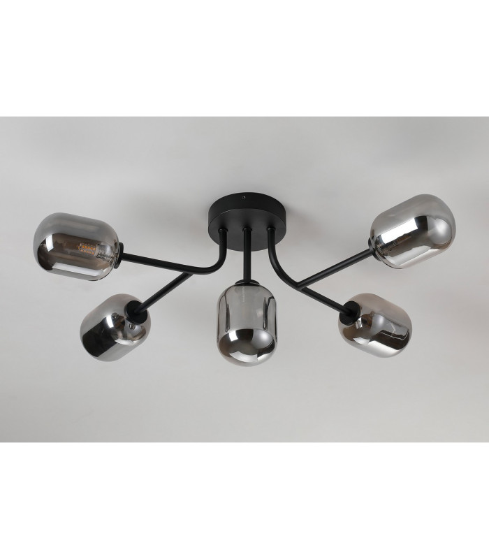 Tivoli Linear Semi Flush Ceiling 5 Light G9 IP44 Satin Black/Smoke Smooth Tubular Glass-8