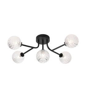 Tivoli Linear Semi Flush Ceiling 5 Light G9 IP44 Satin Black/Clear Cross Pattern Round Glass-1