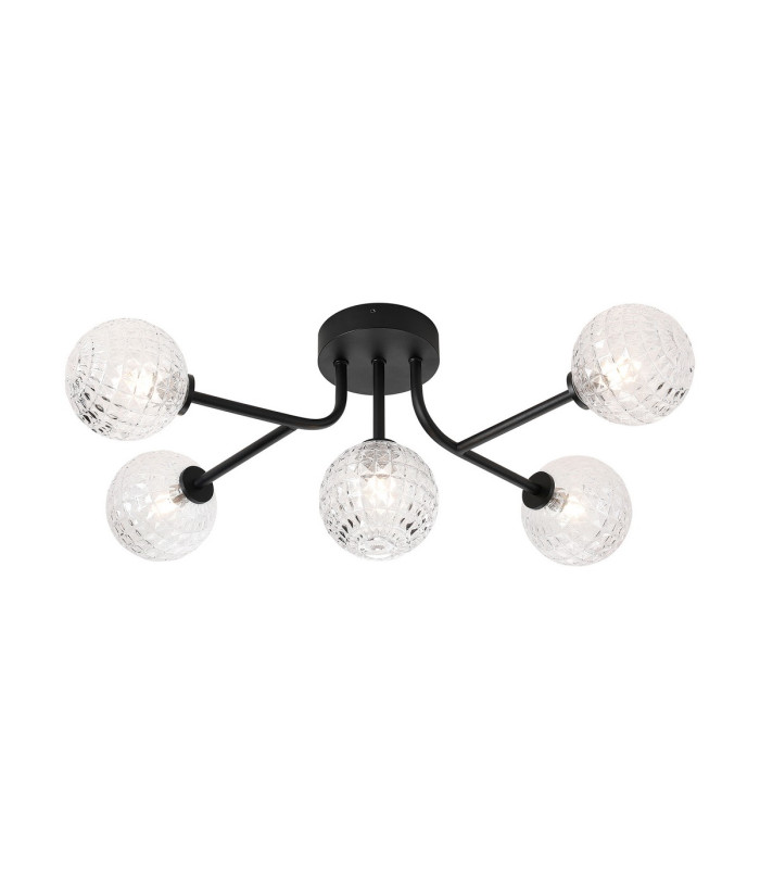 Tivoli Linear Semi Flush Ceiling 5 Light G9 IP44 Satin Black/Clear Cross Pattern Round Glass-1