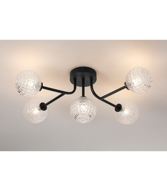 Tivoli Linear Semi Flush Ceiling 5 Light G9 IP44 Satin Black/Clear Cross Pattern Round Glass-3