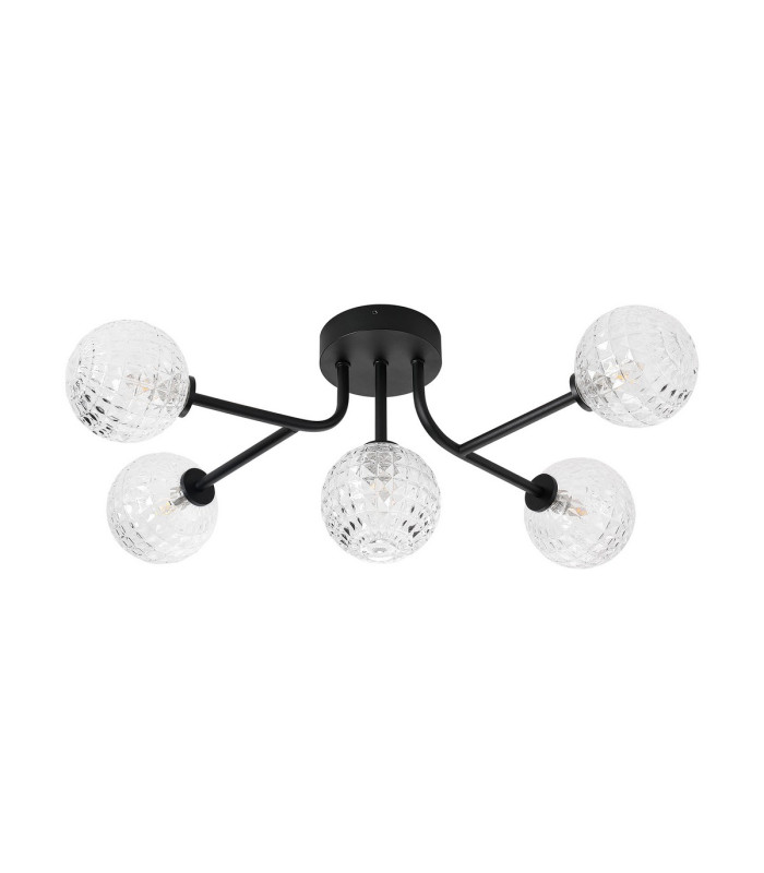 Tivoli Linear Semi Flush Ceiling 5 Light G9 IP44 Satin Black/Clear Cross Pattern Round Glass-4