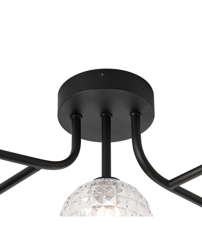 Tivoli Linear Semi Flush Ceiling 5 Light G9 IP44 Satin Black/Clear Cross Pattern Round Glass-5