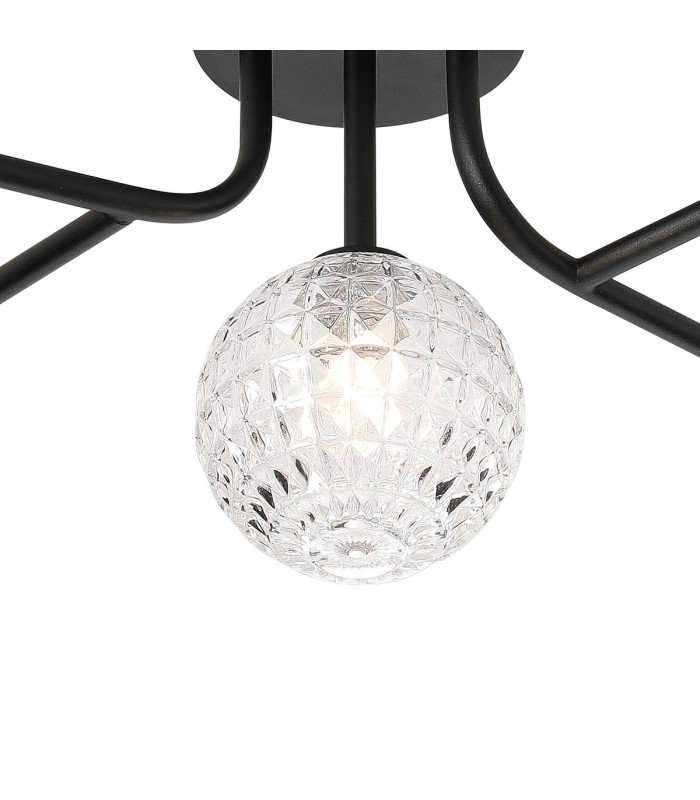 Tivoli Linear Semi Flush Ceiling 5 Light G9 IP44 Satin Black/Clear Cross Pattern Round Glass-6
