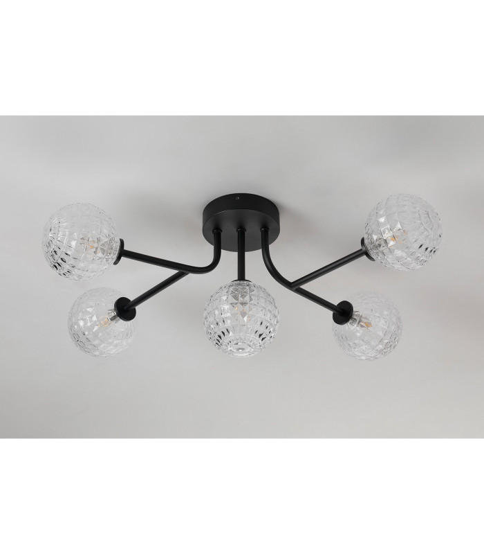 Tivoli Linear Semi Flush Ceiling 5 Light G9 IP44 Satin Black/Clear Cross Pattern Round Glass-8